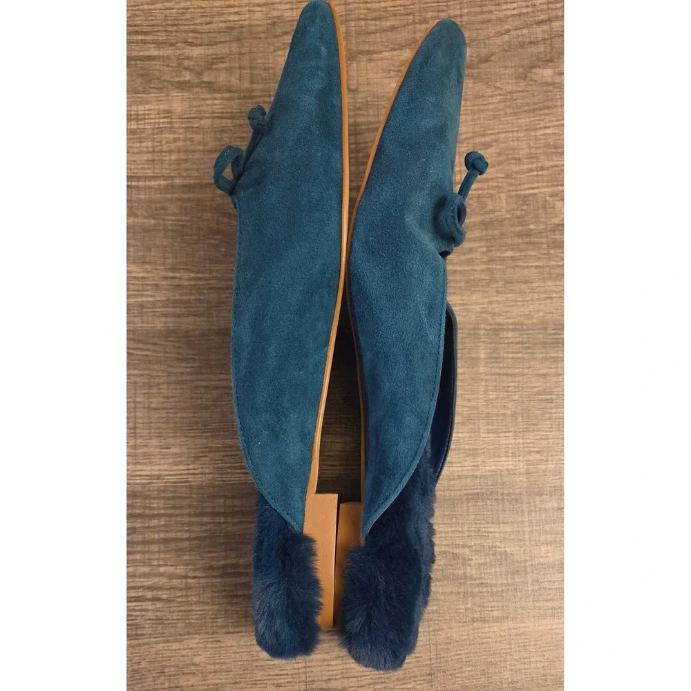 Chico's Striking Teal Faux Fur Penny‎ Flats Womens Size 8